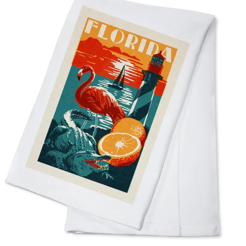 Organic Tea Towel Florida, Woodblock